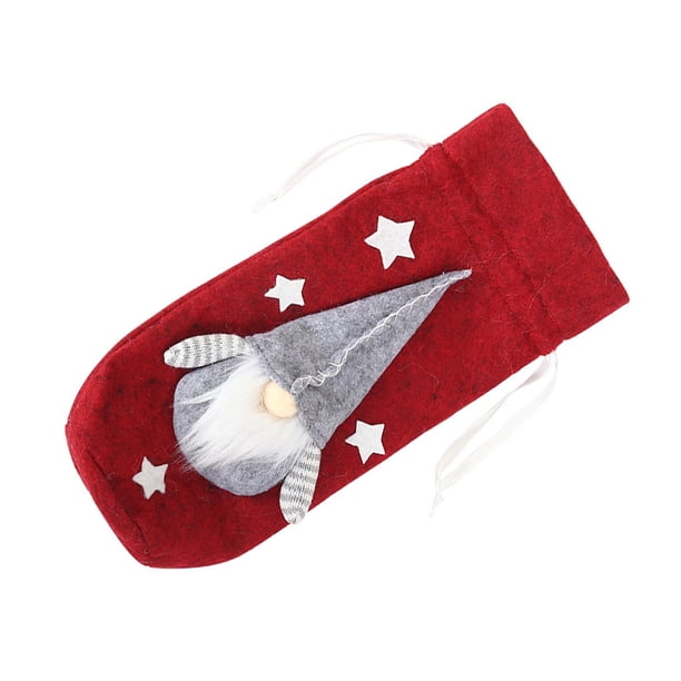 Yuarrent Funda para botella de vino con cordón, de comedor tridimensional, ropa de champán navideña, bolsa de decoración para el hogar, Kits de decoración para fiestas Rojo