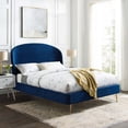 thumbnail image 1 of Modway Lit Plateforme Grand en Velours de Performance Rembourré Mira, Bleu Marine, 1 of 11