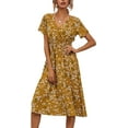thumbnail image 3 of Women Summer Floral Print V-Neck Dress Short Sleeve High Waist Midi Slim-Fit A-Line Dresses Beach Streetwear, 3 of 8