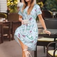 thumbnail image 3 of Honeii Rabbit And Butterfly Print Women’s Short Sleeve Dress, Comfortable Casual Dress, Soft Polyester Spandex Blend, Stylish Everyday Wear for Summer, Perfect for Travel and Vacation, 3 of 6