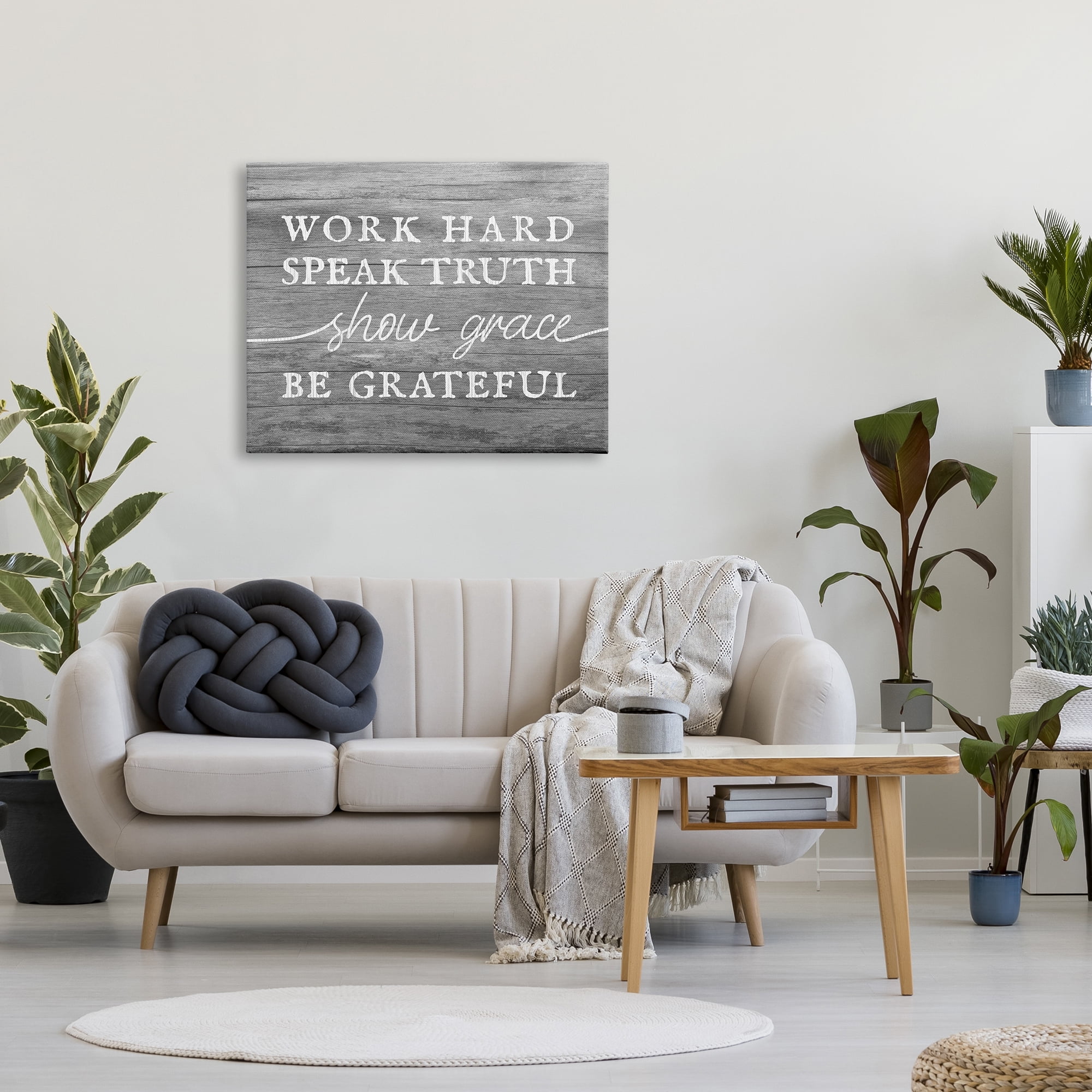 Stupell Industries Be Grateful Rustic Grain Pattern Motivational Phrase Graphic Art Gallery Wrapped Canvas Print Wall Art, Design by Daphne Polselli