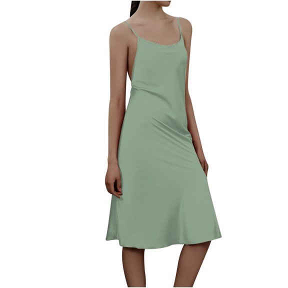 JINMGG Womens Plus Size Clearance $5 Women's Nightgown Chemise Sleeveless Sleepwear Full Slip V-neck Nightwear Soft Lingerie Green L