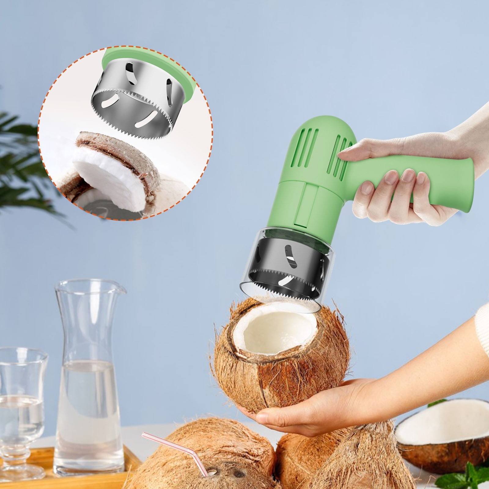 Rkxzt Manual Can Openers Coconut Opener Coconut Opener Tool Stainless Steel Easy Bottle Opener Kitchen Tool for Coconut Water Access Green Plastic