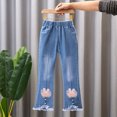 thumbnail image 5 of RUTAYY Girls Pearl Bow Embroidered Jeans Wide Leg Flare Denim Pants With Elastic Waist For Toddler Kids Trouser Comfort Pants, 5 of 5