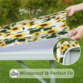 thumbnail image 6 of White Green Leaf Sunflower Pattern Square Fitted Tablecloth with Elastic Edge,Square Table Cover,Washable Elastic Table Cover for Home Kitchen Party Decor 34"x34", 6 of 6
