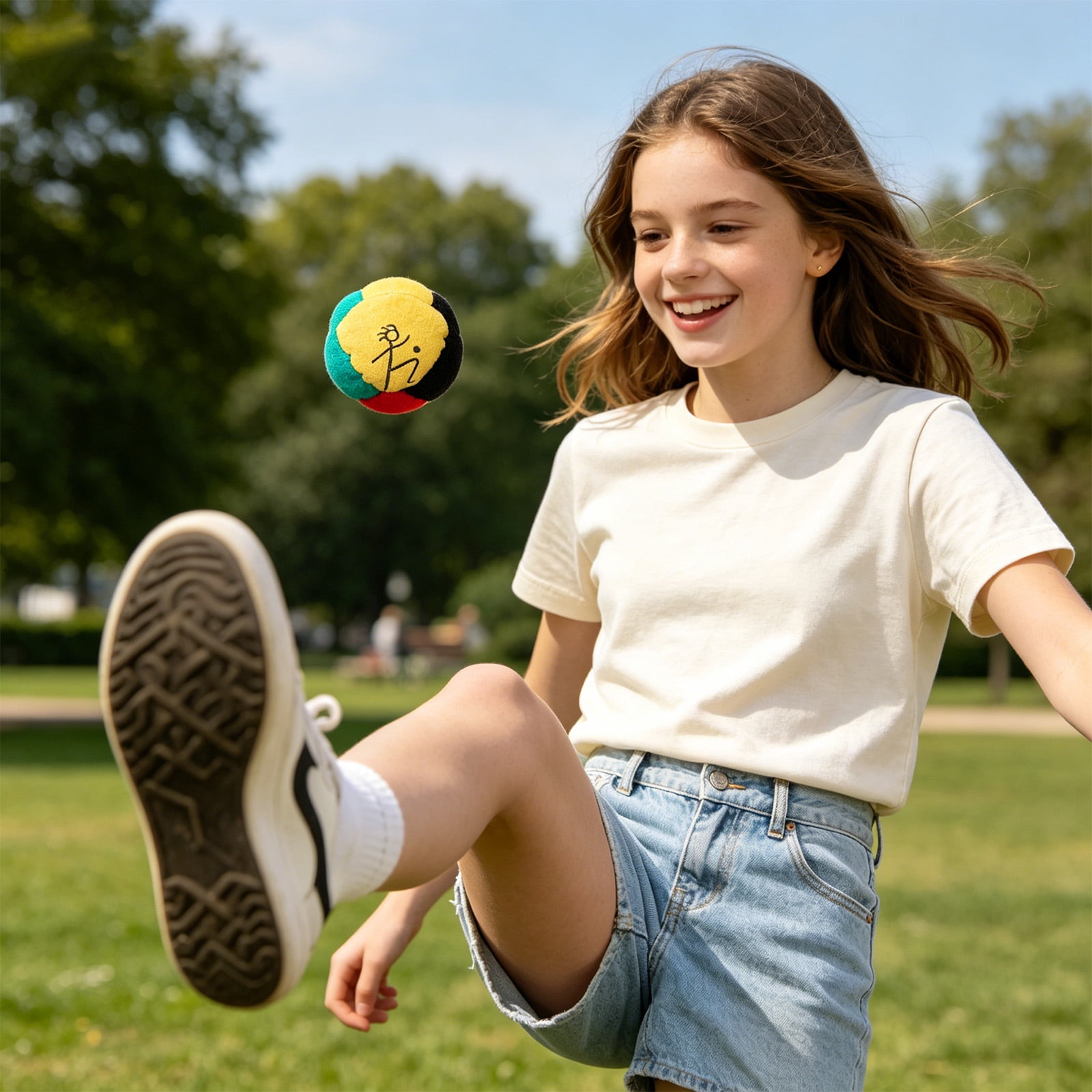 Dirtbag Hacky Sack Footbag, Plush Fabric Kick Game Ball, Hand-Stitched Foot Juggle Ball, Filled with Soft Lightweight Pellets for Casual Recreational Play and Trick