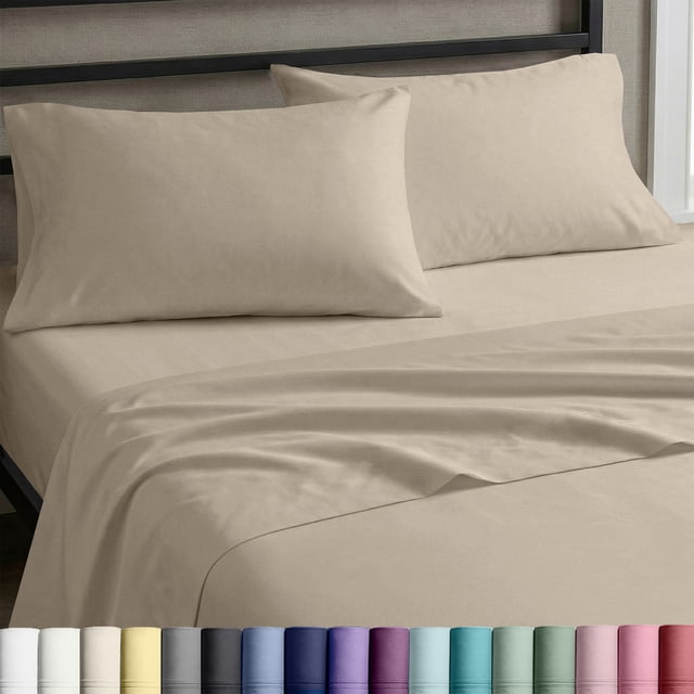 California Design Den Twin Sheet Set - 100% Cotton Sateen, Soft & Breathable - Beige (Warm Taupe)