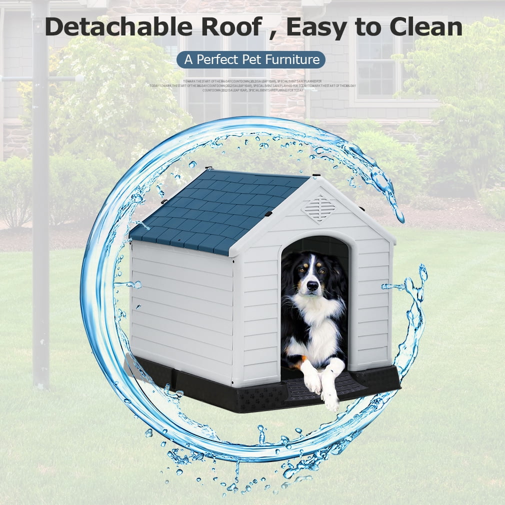 YRLLENSDAN 28" Dog House Outdoor Insulated Dog Houses for Winter Igloo Dog House with Air Vents & Elevated Floor Waterproof Plastic Dog Houses for Small Medium Dogs,Blue