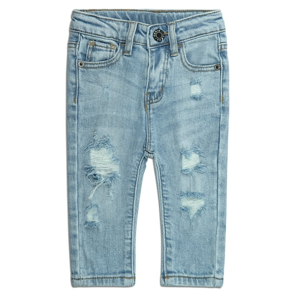 KIDSCOOL SPACE Baby Girls Jeans,Elastic Band Inside Ripped Washed Soft Summer Thin Cotton Slim Denim Pants,2-3 Years