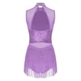 thumbnail image 4 of TiaoBug Women's Sleeveless Sequins Latin Leotard Tassel Dress Jazz Tango Fringed Dancewear Purple S, 4 of 7