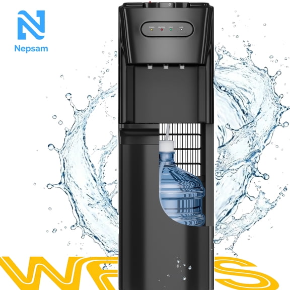 Nepsam Bottom Loading Water Dispenser, 5 Gallon Free Standing Water Cooler with Child Safety Lock, Instant Hot, Room & Crisp Cold Water Spout for Home and Office, Black