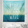 thumbnail image 1 of Ride the Wave Tapestry, Ride the Wave Words with Ocean Horizon Background Graphic Art, Fabric Wall Hanging Decor for Bedroom Living Room Dorm, 5 Sizes, Mint Green Petrol Blue, by Ambesonne, 1 of 1