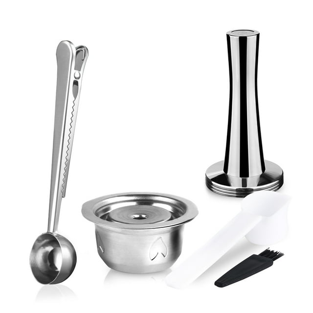 Graflsoa Kit de Capsule de Café Réutilisable en Acier Inoxydable 304 avec Tasseur, Cuillères et Brosse pour NESPRESSO Vertuoline, Delonghi ENV135, ENV150, VertuoPlus – Écologique, Durable, Capacité de 12,5g pour Riche