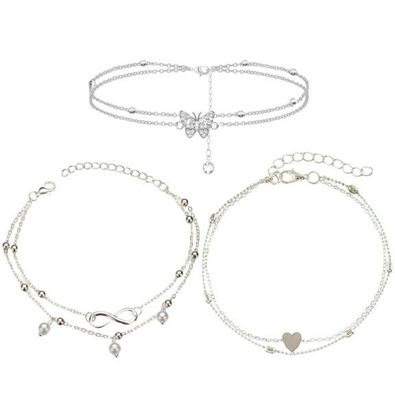 3 Pcs Ankle Bracelets For Women,Anklets for Women,Adjustable Colourful Beads Anklets,Foot Bracelet,Adjustable Women's anklets,Silver Pearl Anklet,Multilayered Women