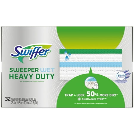 Heavy Duty Terry Cloth - Swiffer Sweeper Wet, Heavy Duty Mopping Cloths with Febreze Freshness, Lavender Vanilla & Comfort, 32 Count
