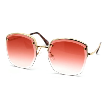 Womens Bevel Edge Half Rim Rectangular Metal Victorian Style Sunglasses Gold Gradient Pink