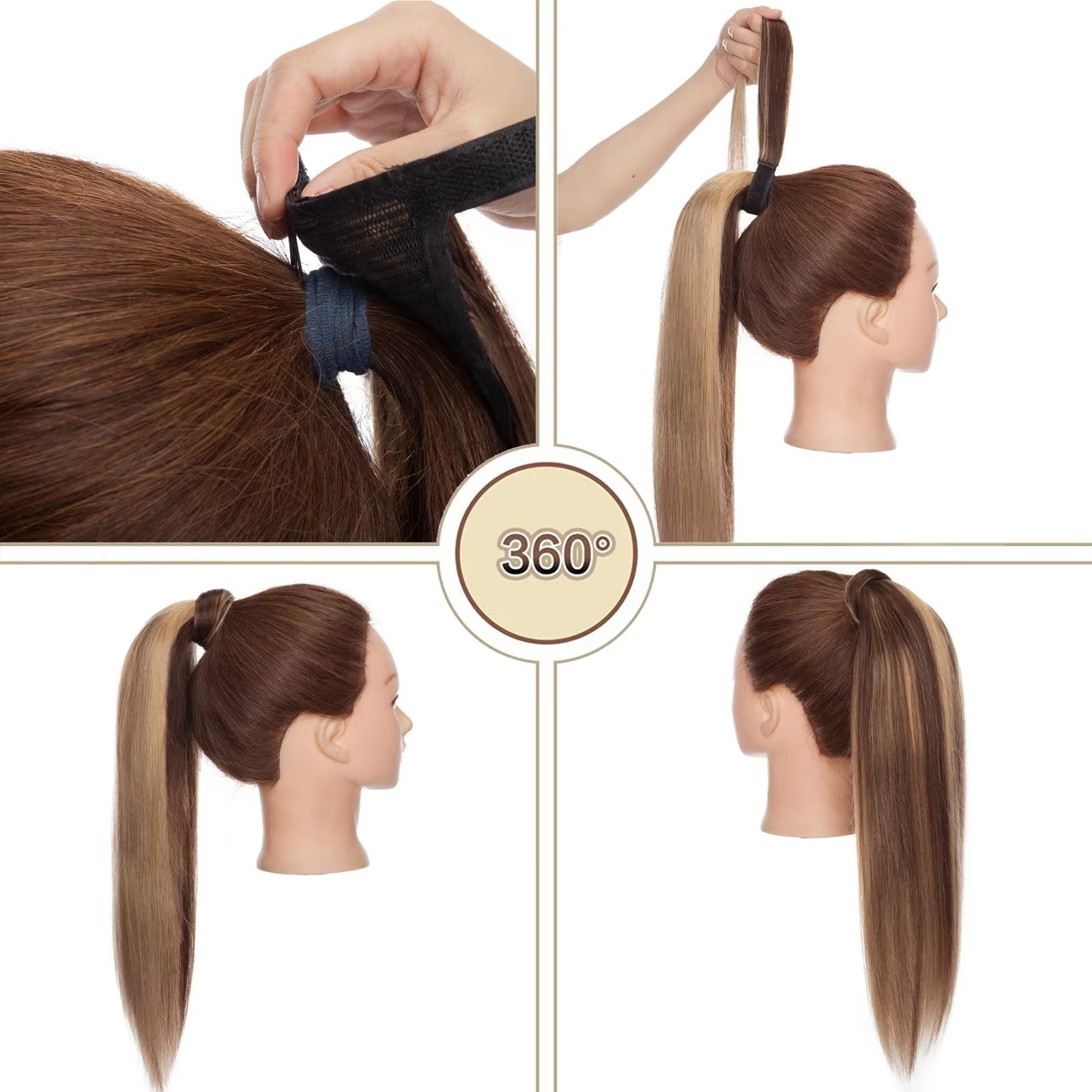 MY-LADY Remy Human Hair Extensions Ponytail Magic Paste Extensions Hair Wrap Around Ponytail Hair Piece Clip in Straight 16inch #01 Jet Black
