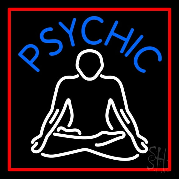 Blue Psychic Logo With Red Border LED Neon Sign 16" Tall x 16" Wide - inches Black Square Cut Acrylic Backing, with Dimmer - Bright and Premium built indoor LED Neon Sign for Storefront.