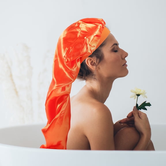 Onaparter Dreadlock Hair Care Long Hat Satin Bonnet for Braids Elastic Band Bonnets Sleep Cap Has (Orange)