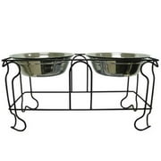 YML DDB10 Wrought Iron Stand with Double Stainless Steel Feeder Bowls