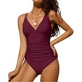 thumbnail image 2 of Charmo Womens V Neck One Piece Swimsuits Ruched Tummy Control Monokini Bathing Suits, 2 of 7