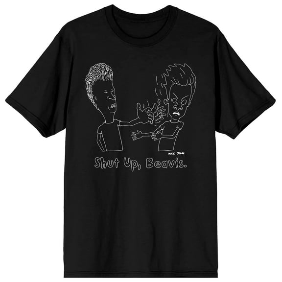 Men's Beavis & Butthead Shut Up Beavis Text Black Graphic Tee Shirt-M