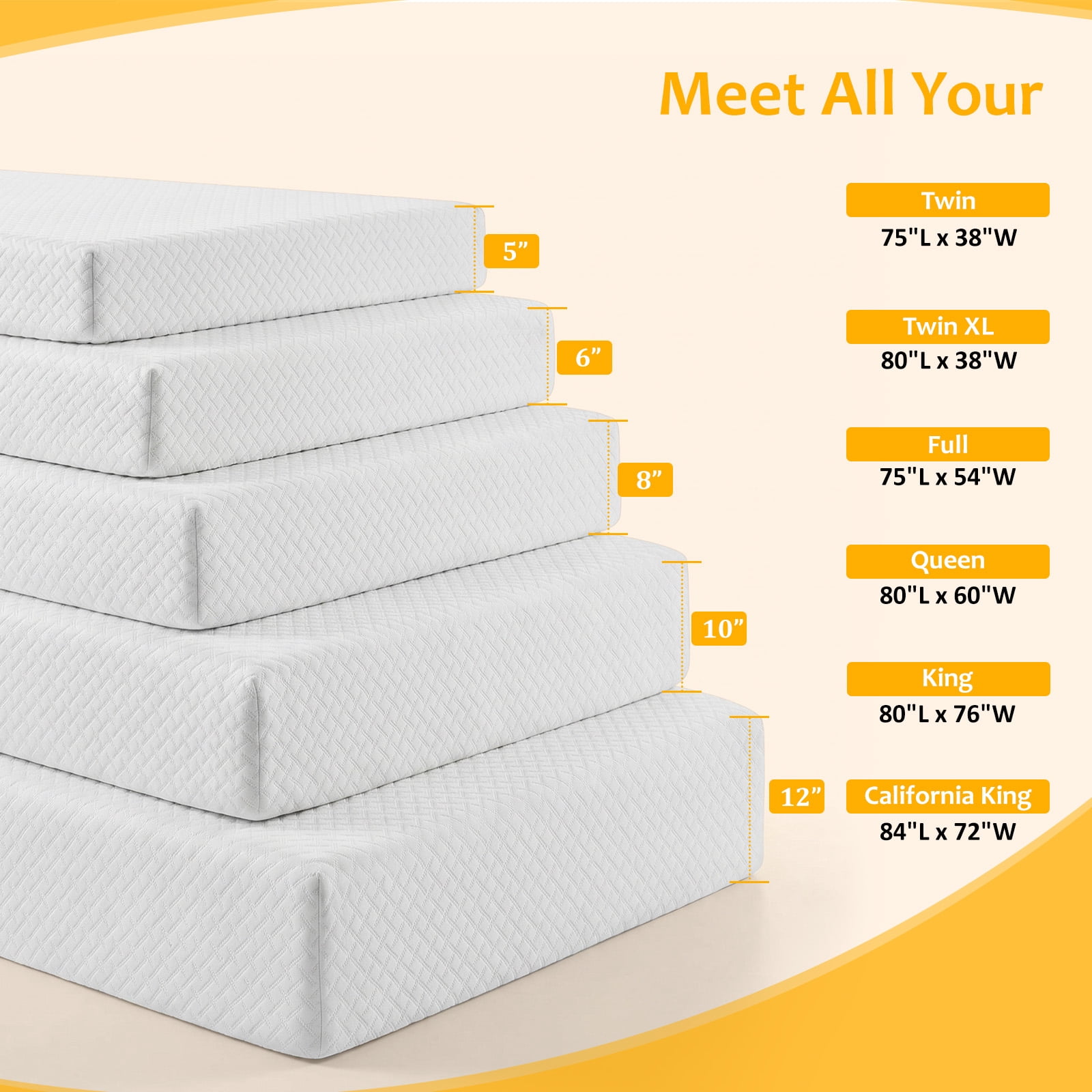 Mattress King 12 inches, Memory Foam Mattress Bed in a Box Medium Firm for Pressure Relief