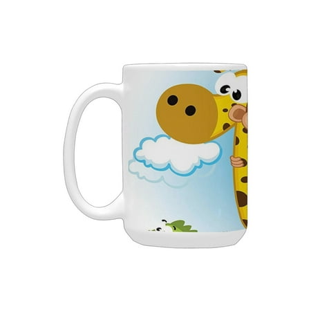 

Kids African Animals Safari Theme Cartoon Illustration Monkey Parrot Giraffe Hippo Lizard Multicolor Ceramic Mug (15 OZ) (Made In USA)