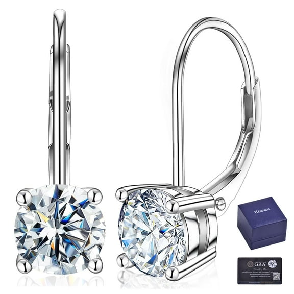 Moissanite Earrings for Women 2.0CT D Color,18K White Gold Plated Sterling Silver Dangle Earrings, Leverback Drop Earrings Jewelry for Gifts(1.0ct*2)