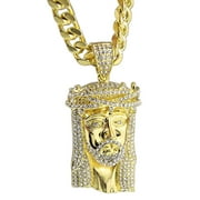 Thorn Jesus 30" Inch Cuban Chain Chunky Pendant Gold Finish Bling Mens Hip Hop Necklace