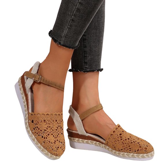 Womens Woven Closed Toe Wedge Dress Sandals 2025 Beach Crochet Espadrilles Platform Sandals Summer Fall