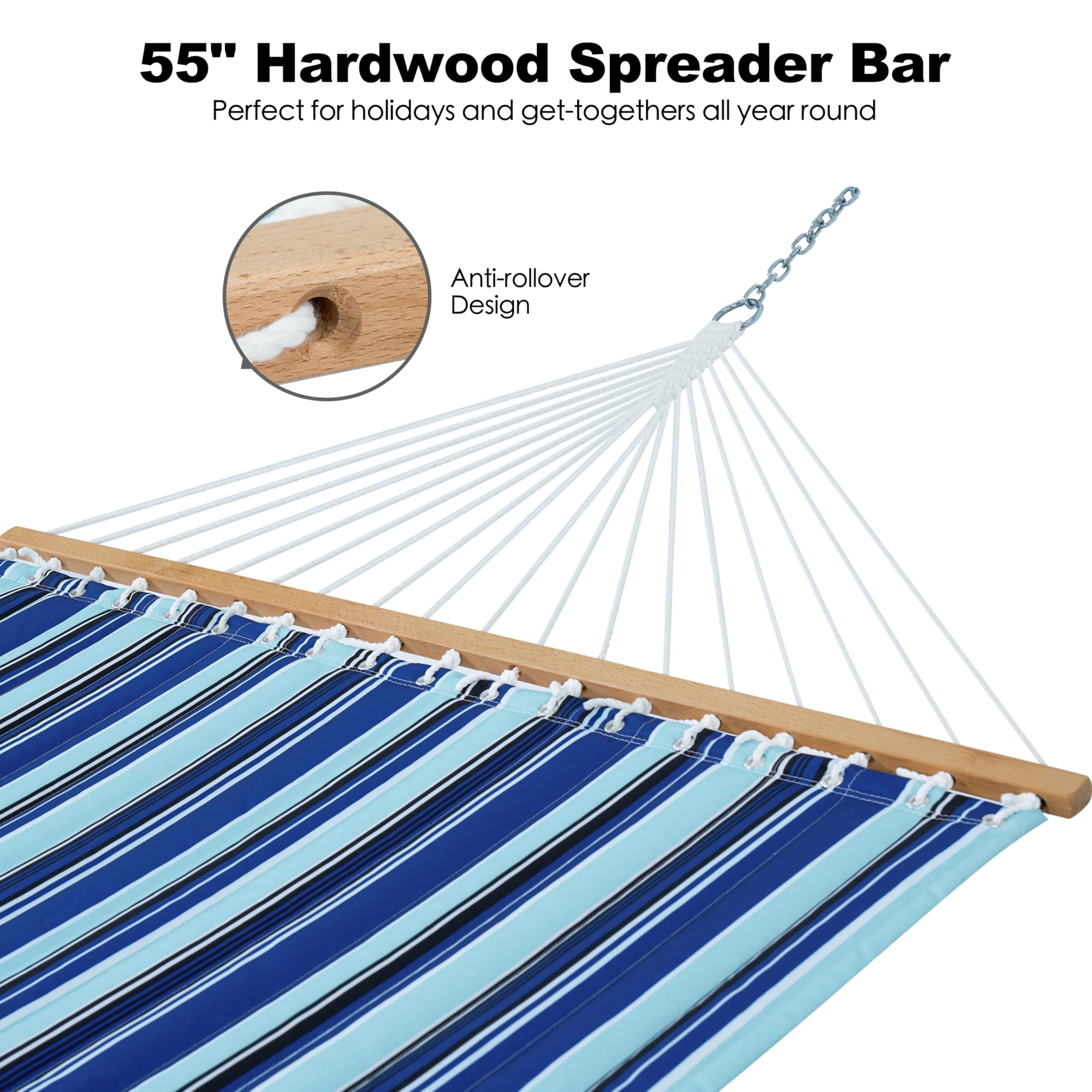 Hammock 2 Person Quilted Fabric Hammocks For Outside  Double 12ft With Spreader Bar Large Removable Pillow Storage Bag Carabiners Max 475 Lbs Capacity (catalina Beach)