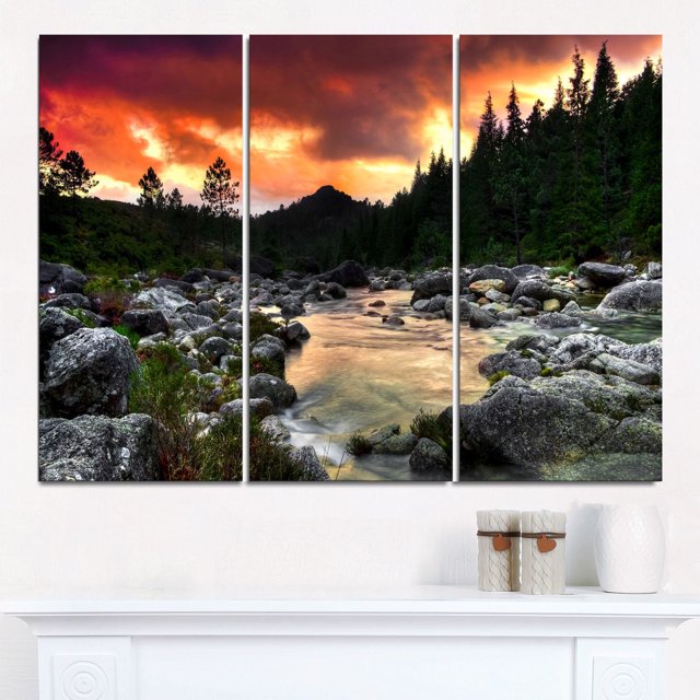 Tableau mural très large Design Art Bord Paysage Rivière des rocheuses au couchée de soleil