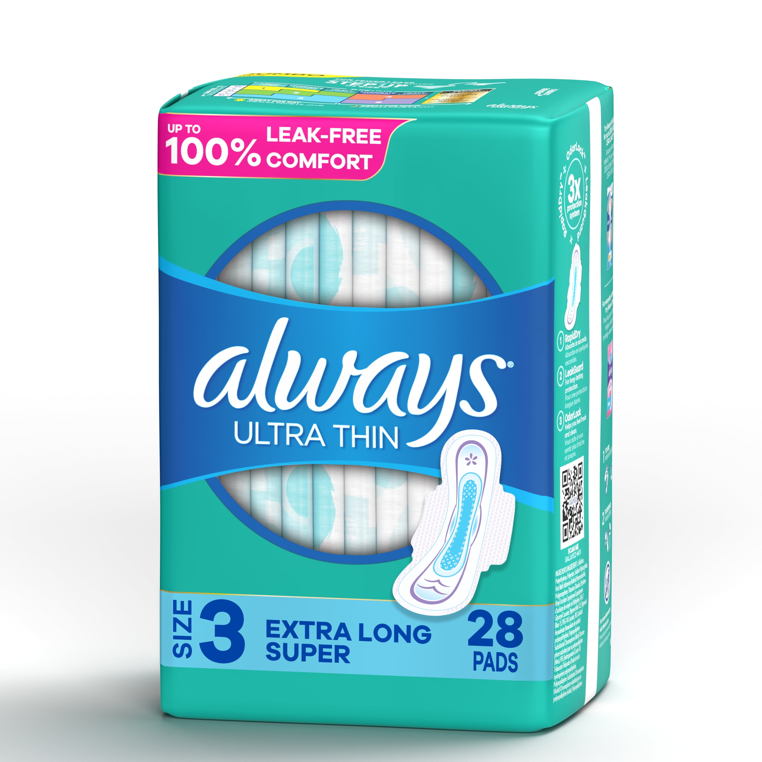 Always Ultra Thin Pads with Wings, Unscented, Extra Long, Size 3, 28 Ct