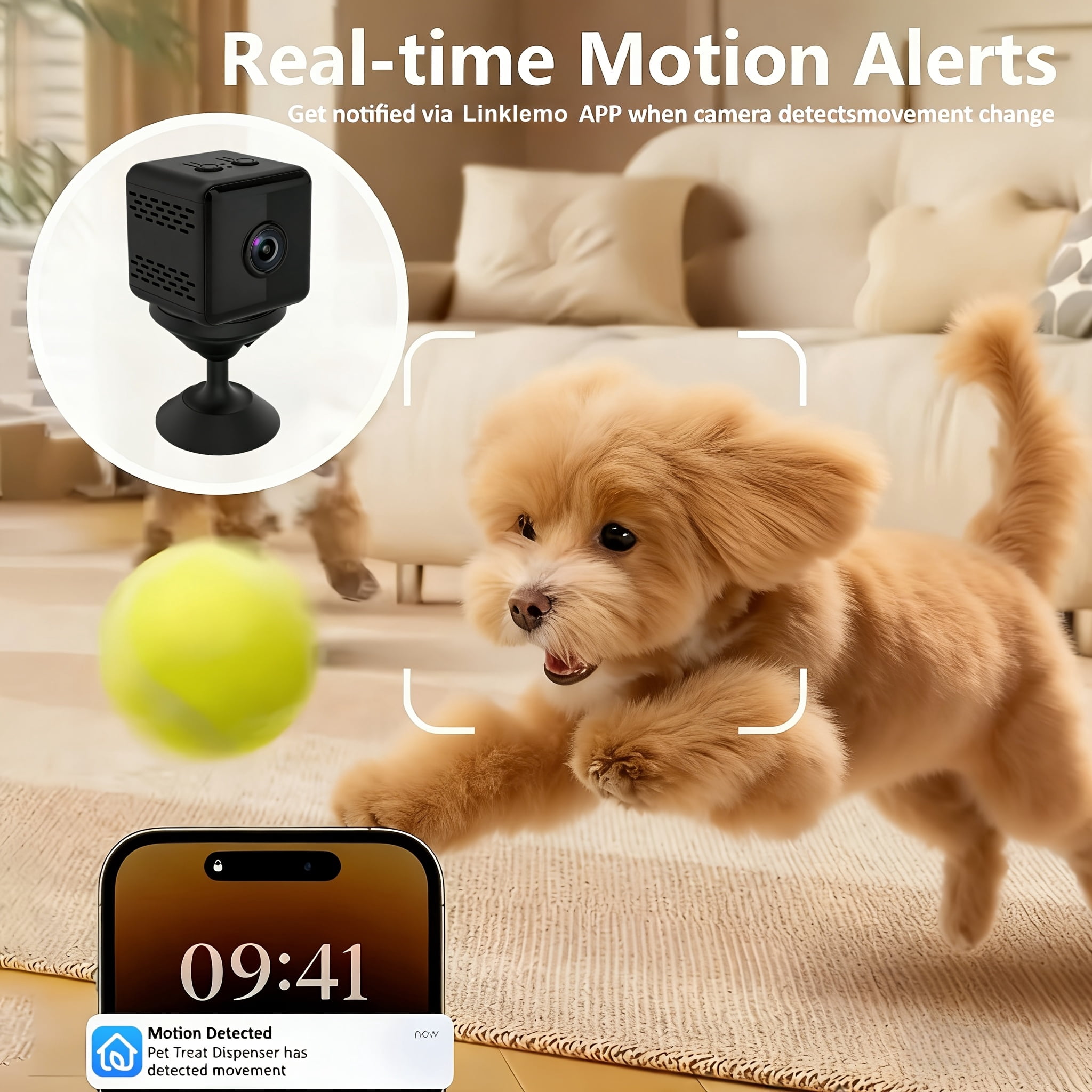2K Mini Wireless Security Camera with Night Vision, Continuous Recording, Magnetic Mount for Indoor Baby/Pet Monitoring, USB/Battery Powered, SD/Cloud Storage