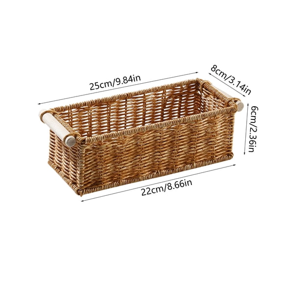 Rkxzt Plastic Storage Basket,Woven Storage Basket Plastic Desktop Organizer with Handles Brown for Kitchen Bathroom Office Home 3 Sizes,Kitchen Storage