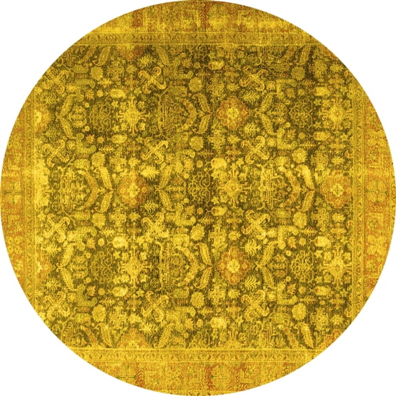 Ahgly Company Machine Washable Indoor Round Persian Yellow Traditional Area Rugs, 8' Round