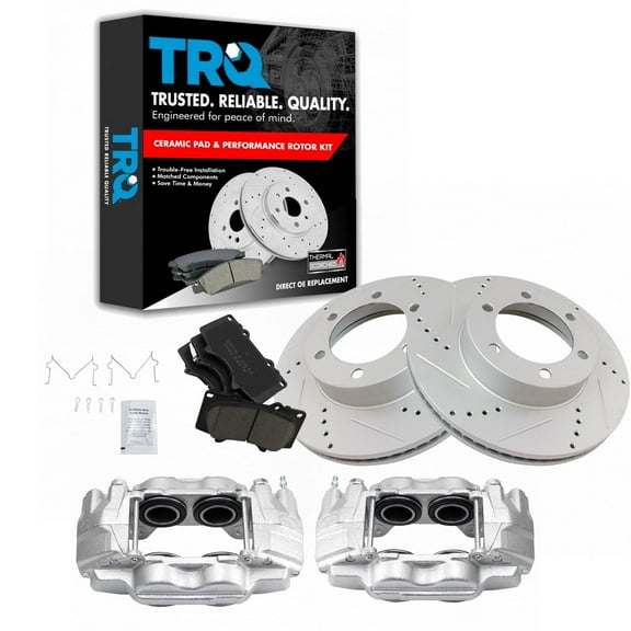 TRQ Front Performance Brake Pad & Rotor Kit Brake Caliper Brake Pads Brake Rotors Set Ceramic Premium G-Coated Fits Select 2001-2007 Toyota Sequoia 2000-2006 Tundra