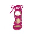 thumbnail image 5 of BLISSFUL STEP Women's Open Toe Crisscross Lace Up Block Heel Sandals Hot Pink 6, 5 of 7