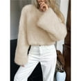 thumbnail image 6 of Women's Cropped Faux Fur Jacket Fashion Long Sleeve Casual Short Coat with Zipper Khaki XL, 6 of 9