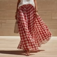 thumbnail image 2 of Maxi Skirts for Women Elastic Waist A Line Plaid Skirts Summer Casual Pleated Gingham Flowy Long Skirts, XL, 2 of 7