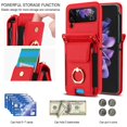 thumbnail image 2 of for Samsung Galaxy Z Flip 4 Wallet Case Crossbody, PU Leather Zipper Handbag Purse Flip Cover, Back Card Slots, Adjustable Shoulder Strap, Finger Ring Stand for Samsung Galaxy Z Flip 4, Red, 2 of 7