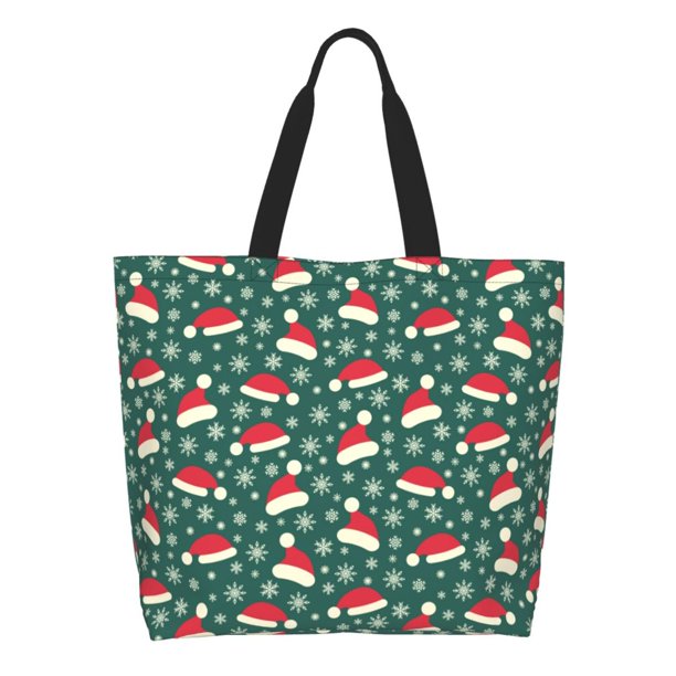 Balery Santa Hat Joy Green Festive Bolsa Tote Estilo Estético con Cremalleras, Bolsa de Hombro, Bolsa de Compras Grande y Plegable