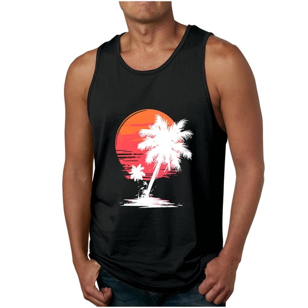 Camisetas de Tanque de los Hombres Tanque de los Hombres Incolor Gradiente de Impresión Cuello Redondo Correa Delgada Fuga Atrás Regular Casual Deportes Blusas de Tanque
