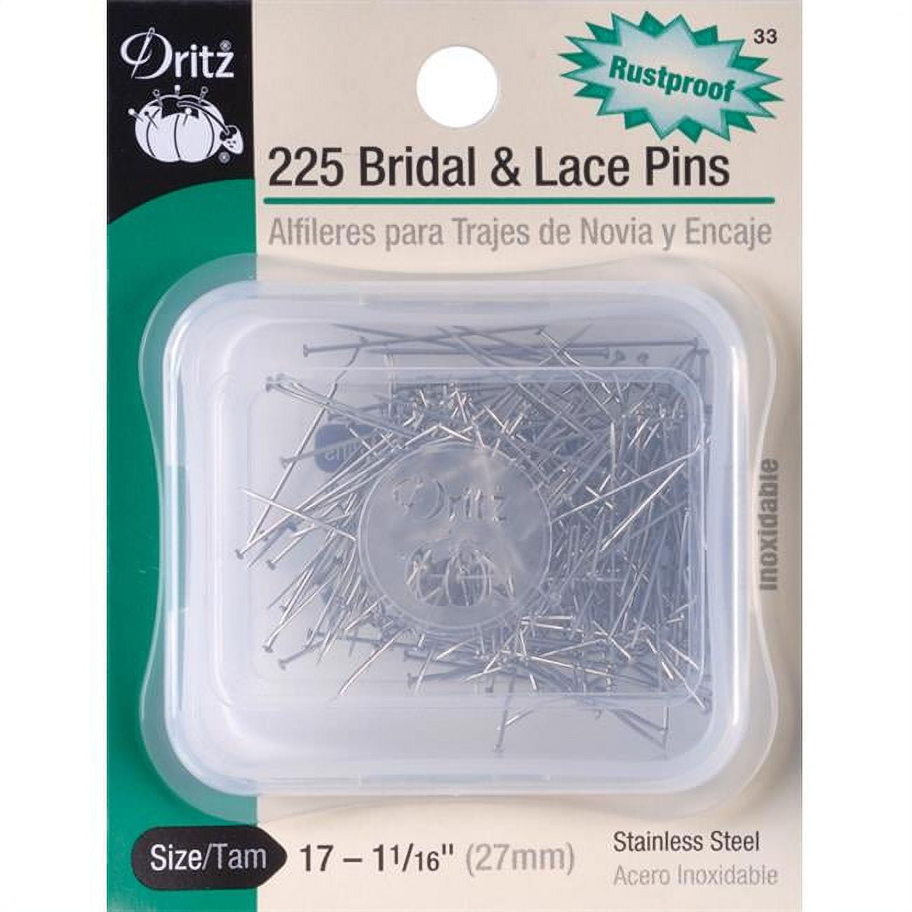 Spille Dritz Satin Pins 1-1/16" (2,7 Cm) - Acciaio Nichelato, 500 Pezzi, Per Tessuti Raso E Peso Medio