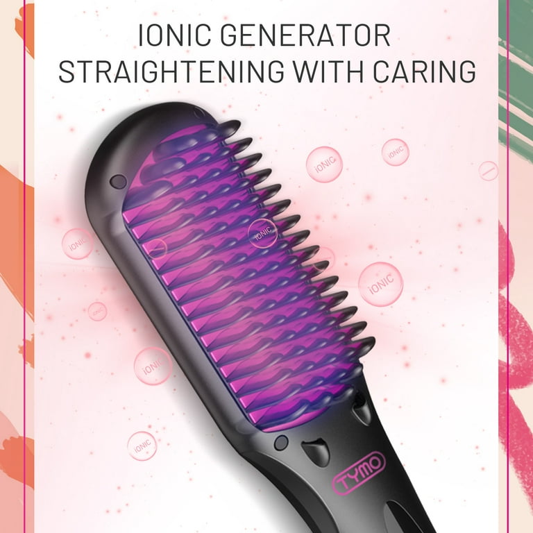 TYMO Ionic Hair Straightener Brush - Enhanced Ionic Straightening Brush  with 16 Heat Levels for Frizz-Free Silky Hair, Anti-Scald & Auto-off Safe 