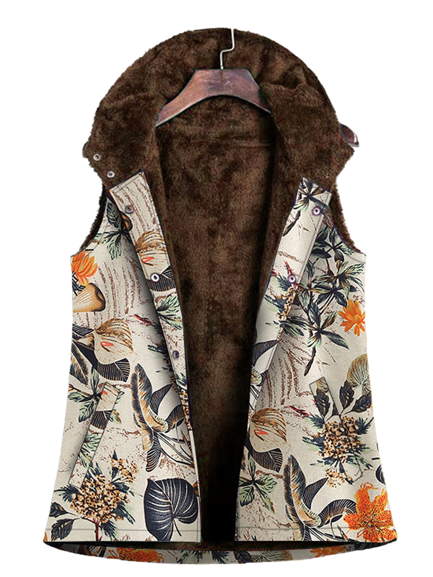 Wodstyle Women's Floral Plus Size Warm Fleece Gilet Vest Jacket