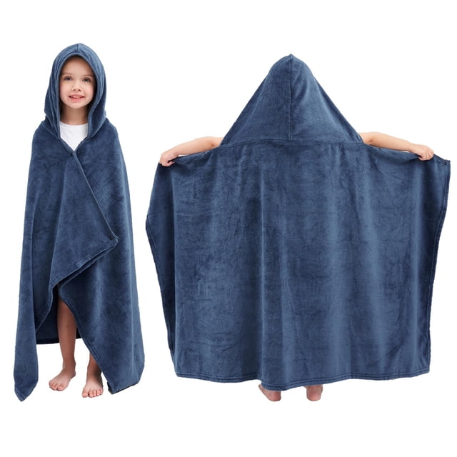 Toalla Hiturbo Kids de felpa con capucha, color azul marino, 127 x 76 cm