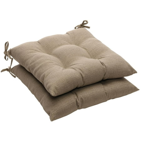 Set of 2 Eco-Friendly Recycled Textured Taupe Tufted Outdoor Seat Cushions 19