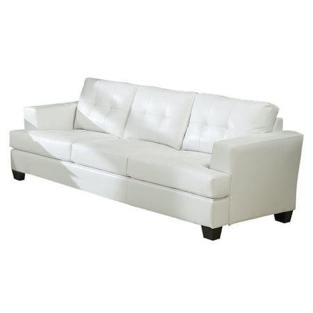 Acme Platinum Tufted Sofa In White Bonded Leather Upholstery
